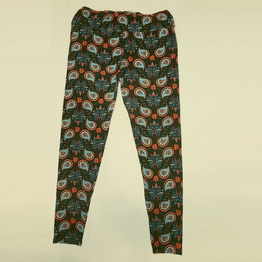 LuLaRoe stylish casual pants black w/ colorful mod design in size 30"-32" waist